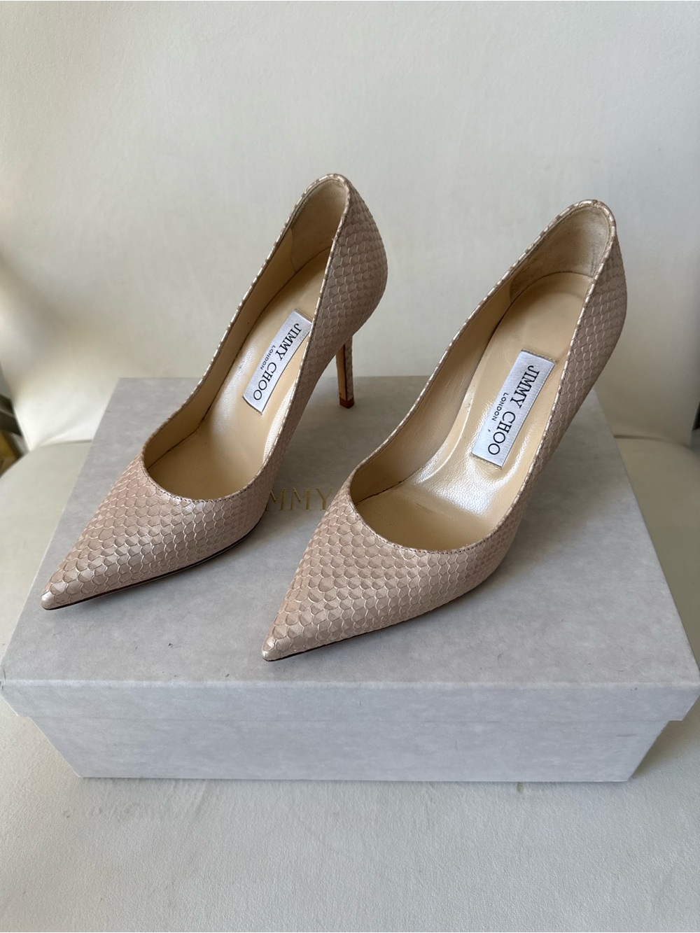 Jimmy Choo Beige/Nude Snakeskin Pointed-Toe Pumps